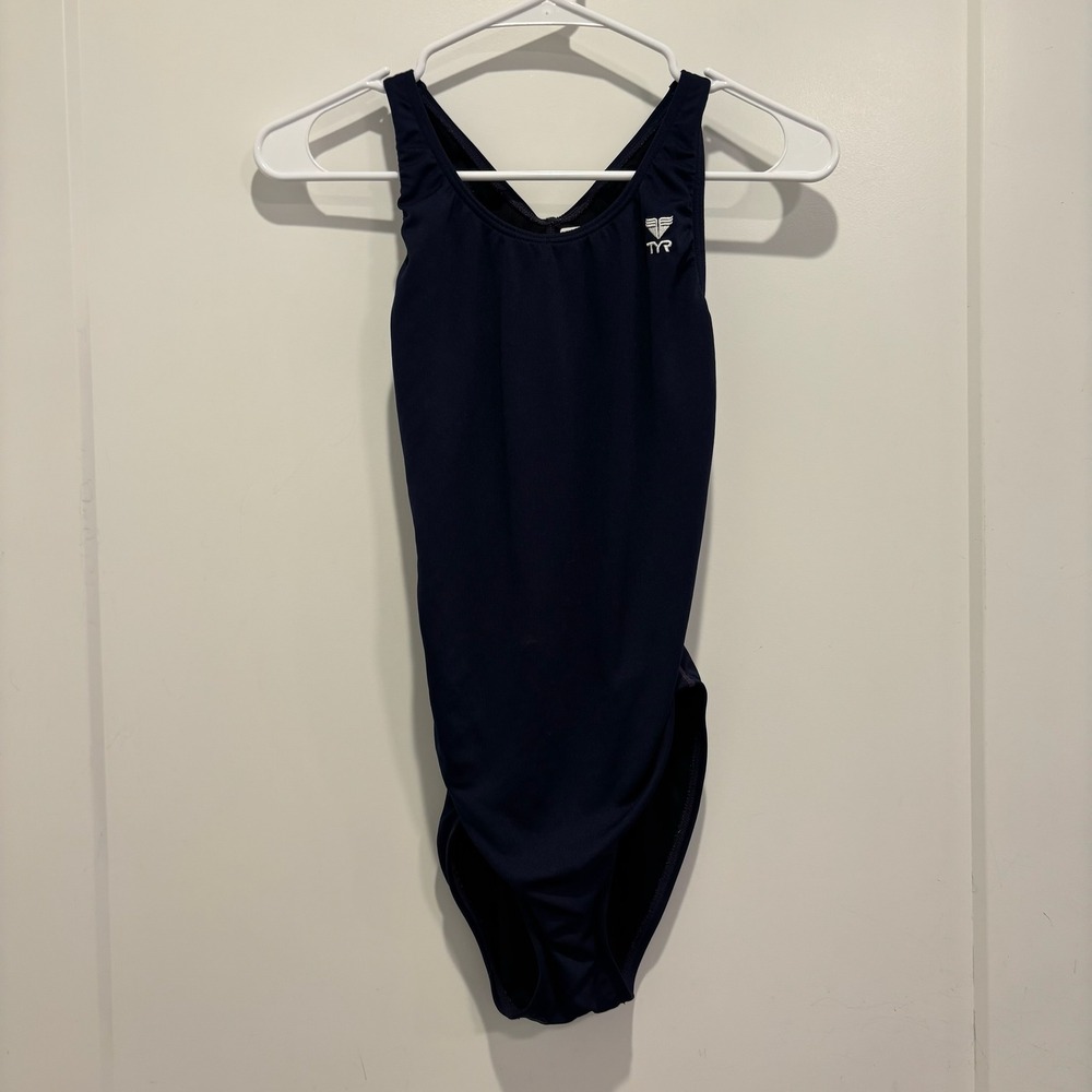 TYR Womens Navy Blue Racerback‎ Performance One Piece Swimsuit Size 24